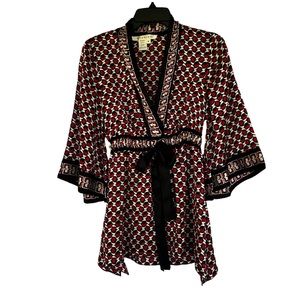 Studio M 100% Silk Top Red Black Flowy Shirt Size M